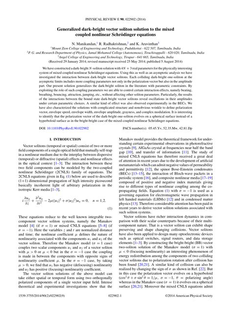 Pdf Generalized Dark Bright Vector Soliton Solution To The Mixed