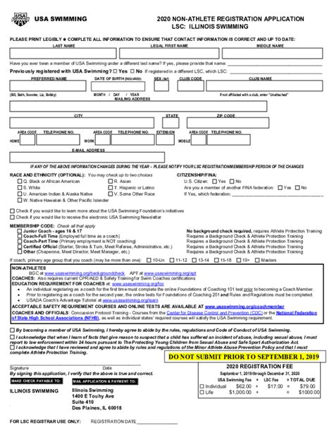 Fillable Online Usa Swimming Non Athlete Registration Application