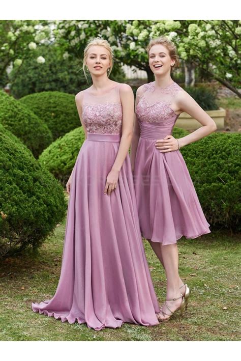 A Line Lace Chiffon Illusion Neckline Long Wedding Guest Dresses Bridesmaid Dresses 3010219