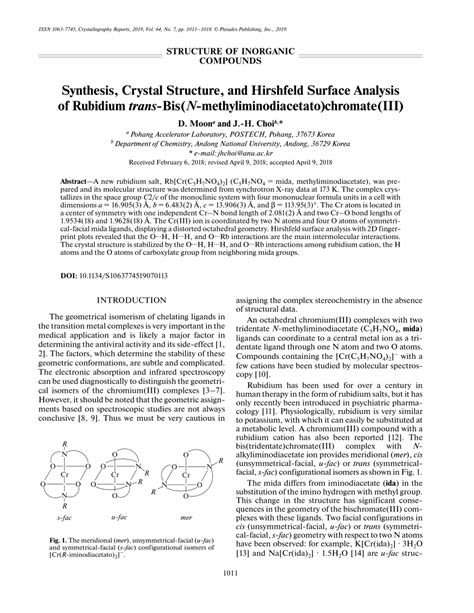 PDF Synthesis Crystal Structure And Hirshfeld Surface Analysis Of