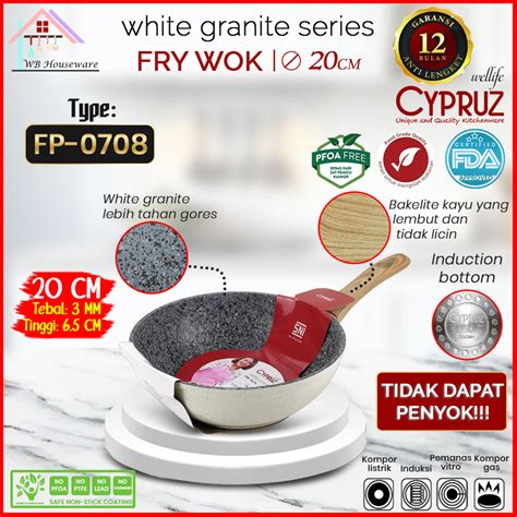 Jual CYPRUZ Panci Fry Wok 20cm White Granite Anti Lengket Wajan Masak