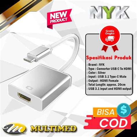 Jual Kabel Converter Usb Type C To Hdmi Nyk Shopee Indonesia