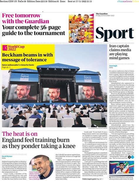 Capa Jornal Guardian Sport 18 Novembro 2022 Capasjornaispt