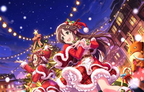 2girls Annindoufu Boots Bow Brownhair Building Candy Christmas Clouds