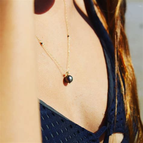 Tahitian Pearl Necklace Featuring Black Spinel Stones in 14k Gold Fill