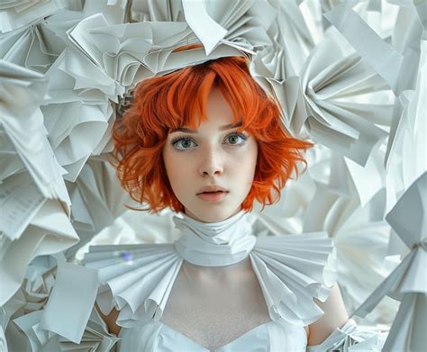 Woman With Red Hair Wearing White Dress Premium Ai Generated Image