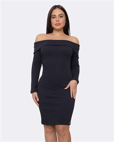 Dress Us Vestido Limone Tubinho Ombro A Ombro Manga Longa Preto