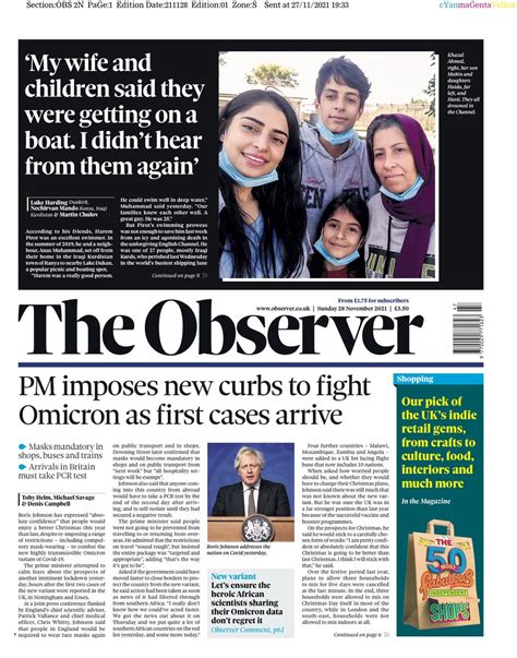 Observer Front Page Th Of November Tomorrow S Papers Today