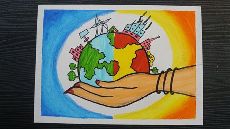 Save Earth Drawing With Oil Pastels How To Draw Save Earth Poster Oil Pastel Drawing Easy