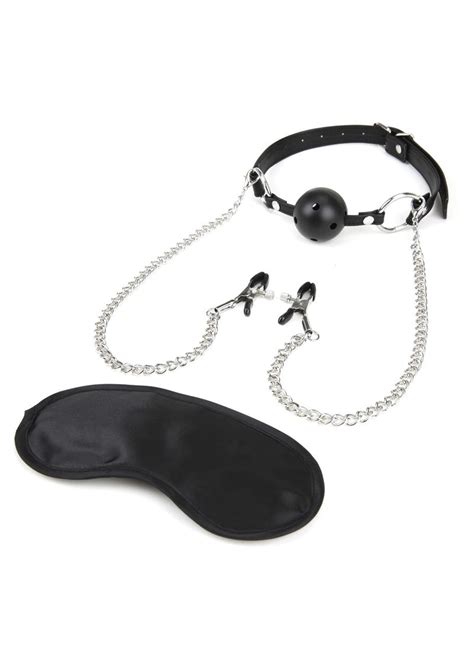 Lux Fetish Breathable Ball Gag With Nipple Clamps Adjustable Bondage