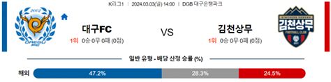 K리그1 3월 3일 1400 대구 Fc Vs 김천 상무 축구자료 라이브스코어 라이브맨 실시간 라이브스코어 토토사이트