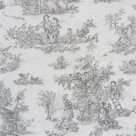 Tissu Toile De Jouy Pastorale Lin Gris Tissus Des Ursules