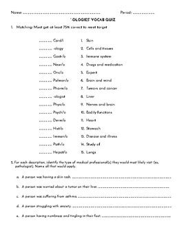 Ologies Vocabulary Quiz Medical Terminology By Melissa Horton Tpt