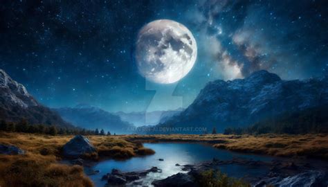 Night sky nature landscape with a huge full moon. by anavrin-ai on ...