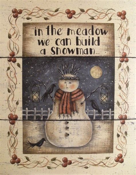 In The Meadow We Can Build A Snowman Print Primitive Folk Art Etsy