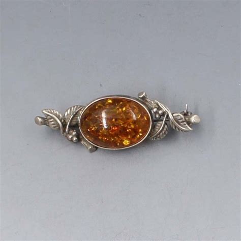 Amber And Silver Arts And Crafts Style Brooch