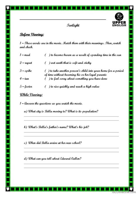 Twilight Video Or Movie Activity English Esl Worksheets Pdf Doc