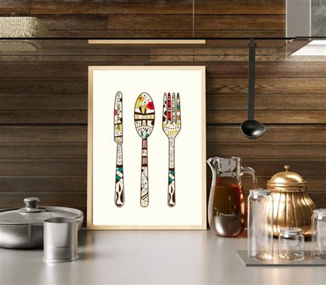 Kitchen Wall Art Kitchen Art Print Fork Spoon and Knife | Etsy