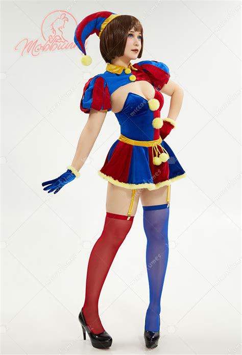 Women TADC Clown Girl Derivative Sexy Lingerie Set Blue Red Bodysuit And Mini Skirt With