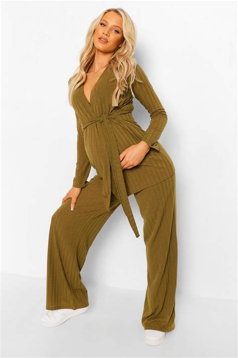 Womens Maternity Tie Waist Wide Leg Loungewear Set Boohoo Uk