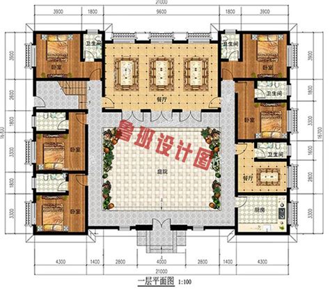 中式二层四合院别墅设计图及效果图，典雅高贵大气考究。二层别墅设计图鲁班设计图纸官网