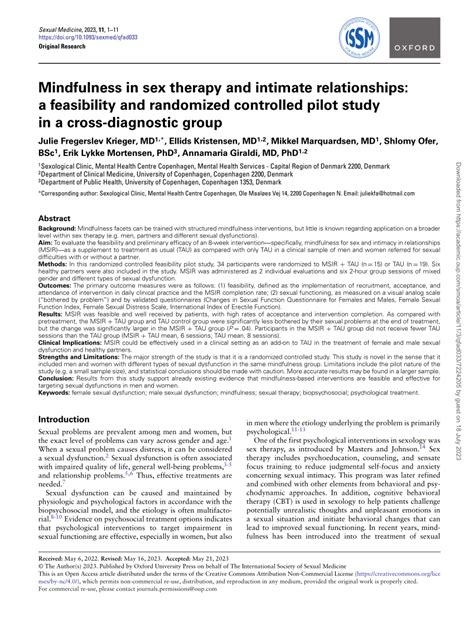 Pdf Mindfulness In Sex Therapy And Intimate Relationships A