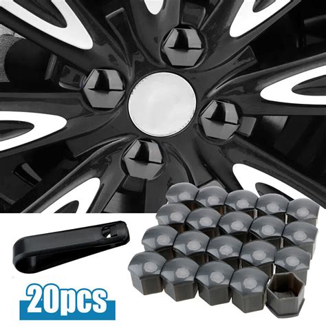 20Pcs 17mm Gray Car Hub Screw Cover Auto Wheel Nut Caps Bolt Rim