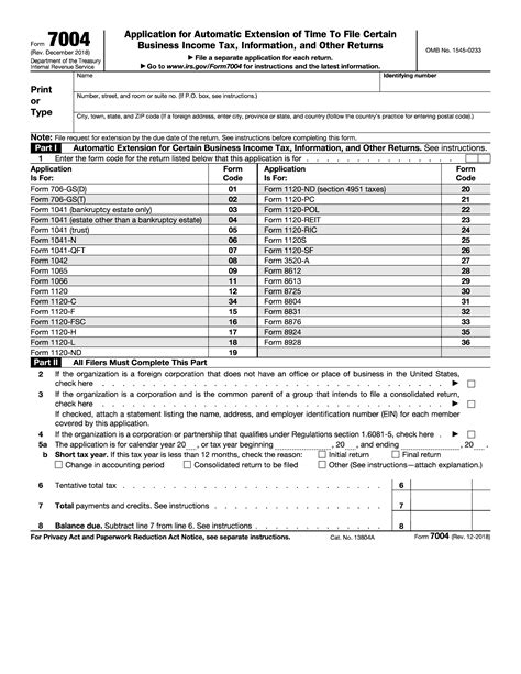 Irs Form Application For Automatic Extension Of Time To File