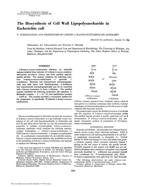 Pdf The Biosynthesis Of Cell Wall Lipopolysaccharide In Escherichia Coli