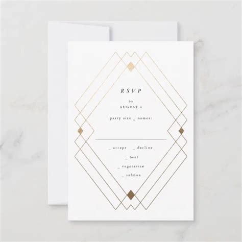 Gold Diamond White Geometric Deco Gatsby Wedding Rsvp Card Zazzle