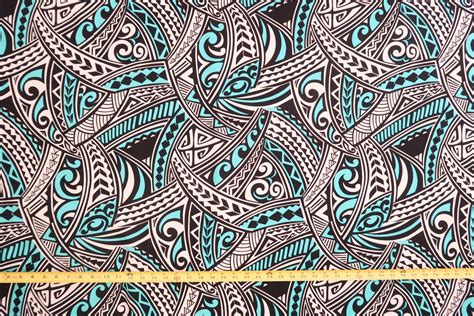 Polynesian Tribal Print 100 Cotton Fabric Turquoise And Etsy