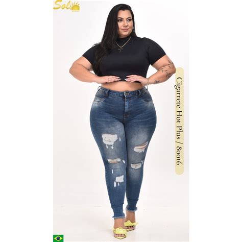 Calça Jeans Plus Size Cigarrete Justa Tam 46 ao 52 Shopee Brasil