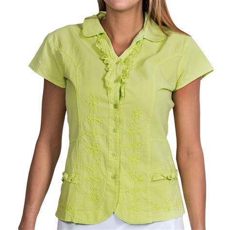 Scully Ruffle Trim Blouse Peruvian Cotton Short Sleeve For Women