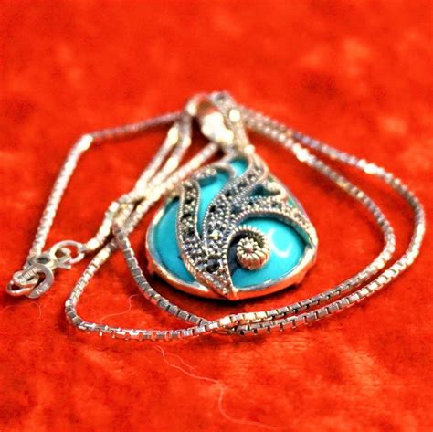 Sterling Silver And Turquoise Pendant And Chain Necklace Etsy