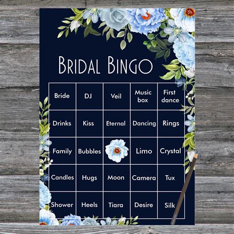 Bridal Shower Bingo Cards Blue Floral Bridal Bingo Cards Blu Inspire