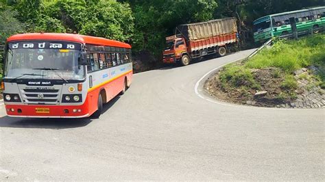 Heavy Load Ashok Leyland Lorry And Bus Turning Hairpin Bend Dhimbam