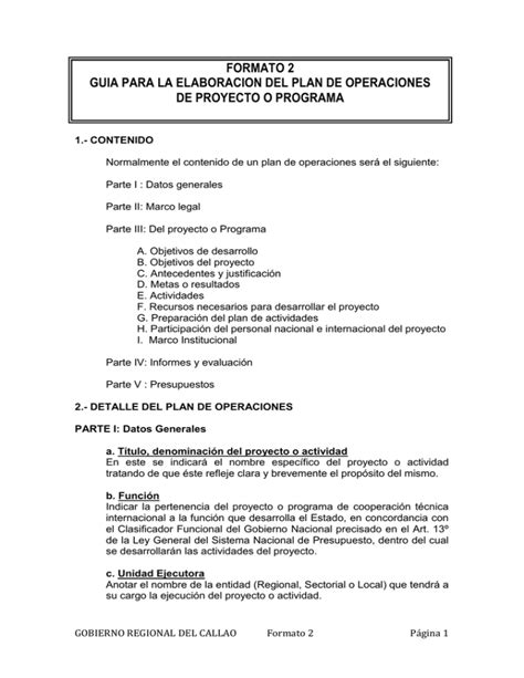 Formato Guia Para La Elaboracion Del Plan De Operaciones