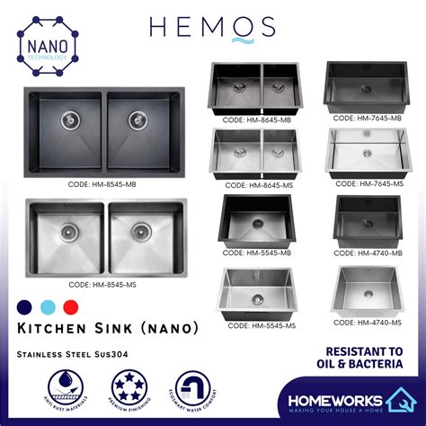 HEMOS NANO SUS 304 STEEL 3 0MM THICKNESS HANDMADE KITCHEN SINK SINGLE