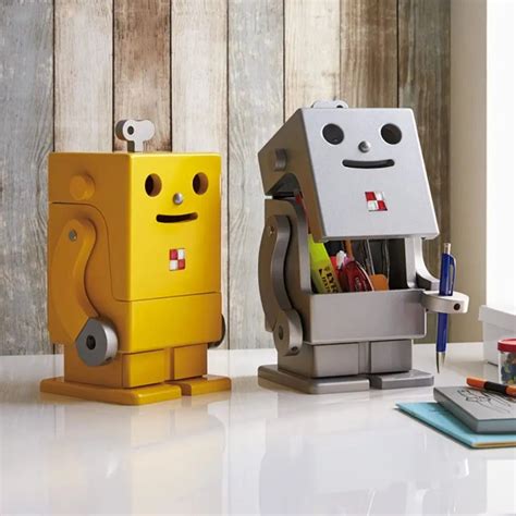 Wooden Robot Desk Organizer: Vibrant and Practical Stationery Storage ...