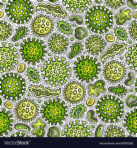 Virus And Bacteria Hand Drawn Doodles Seamless Vector Image