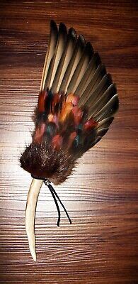 NATIVE AMERICAN SMUDGE FAN Feathers Antler Ceremonial Prayer Offering