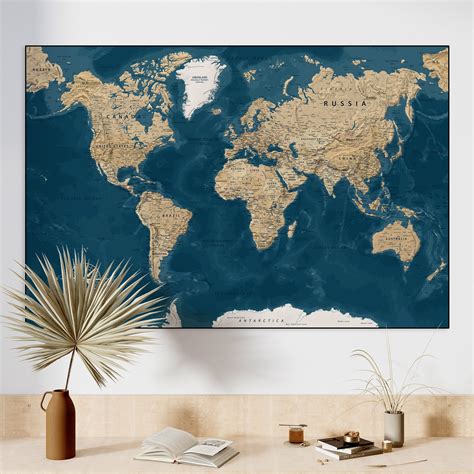 Digital Political Blue And Gold World Map Vintage Styled High