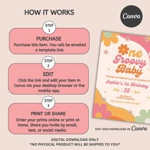 ONE Groovy Baby Birthday Invitation Template One Groovy Babe Invite Groovy One Invitation