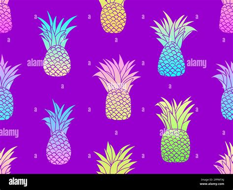 Gradient Pineapples Seamless Pattern Summer Fruit Pattern Pineapple Fruit On Violet Background