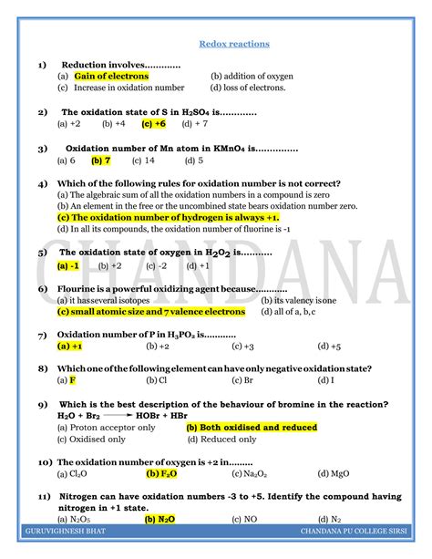 SOLUTION Redox Reactions Mcqs Studypool