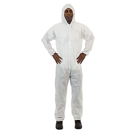 White Sms Coverall With Attached Hood