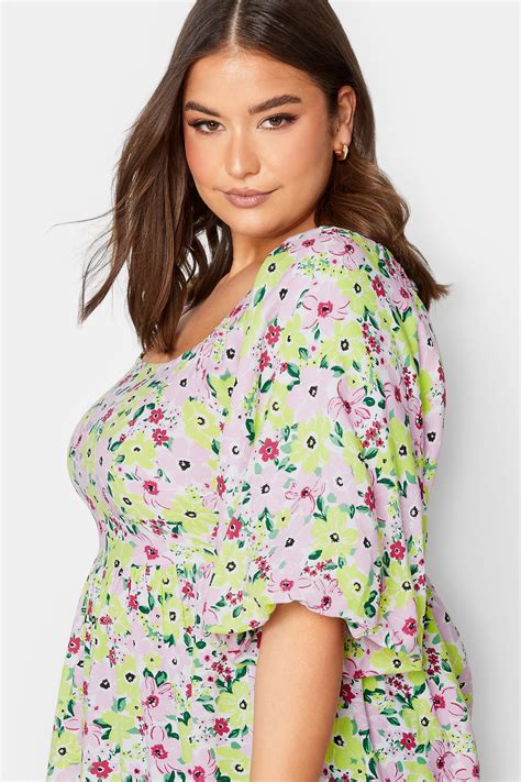 Yours Curve Plus Size Light Pink Floral Peplum Top Yours Clothing