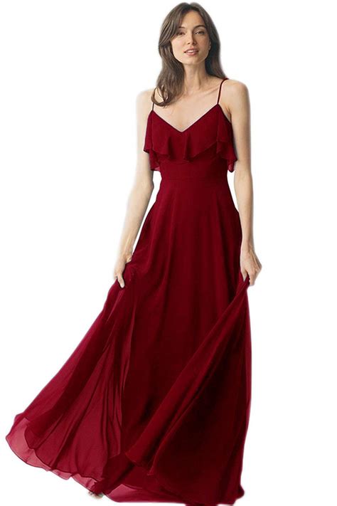 Womens V Neck Off Shoulder Ruched Straps Bridesmaid Dress Long Chiffon