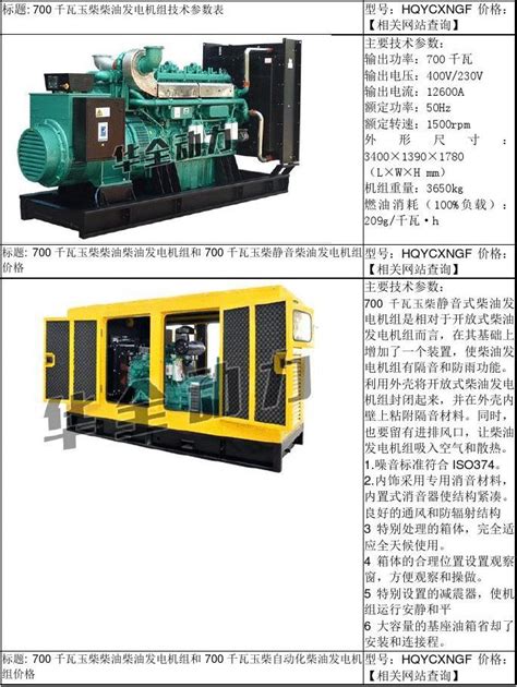 700千瓦玉柴柴油发电机组技术参数表word文档在线阅读与下载无忧文档