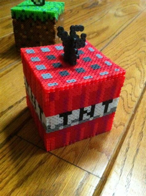 Minecraft 3d Tnt Box 3d Perler Bead Perler Art Pearler Beads Fuse Beads Melty Bead Patterns